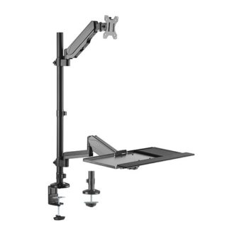 Pole Held Floating Sit-Stand Desk Converter With Single Monitor Mount